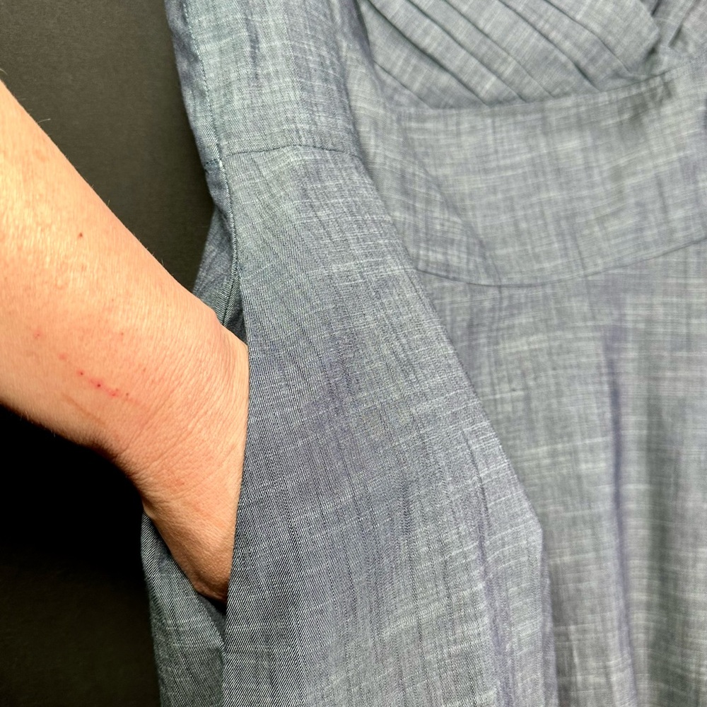 eShakti Blue Chambray Pleated Midi Dress - Picture 8 of 13